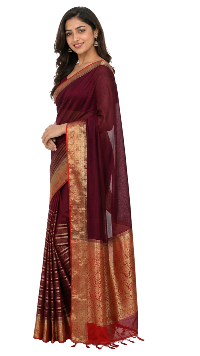 Orelia Royal Maroon Zari Saree