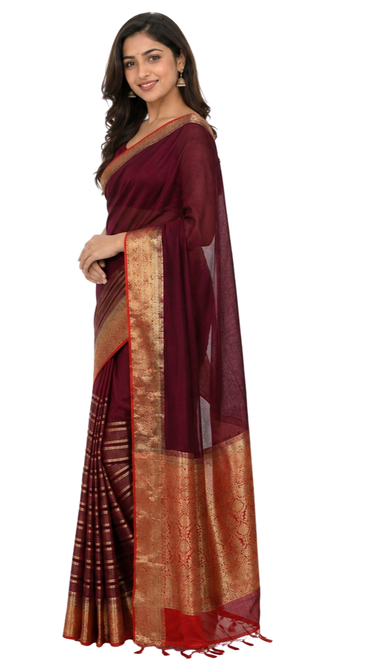 Orelia Royal Maroon Zari Saree