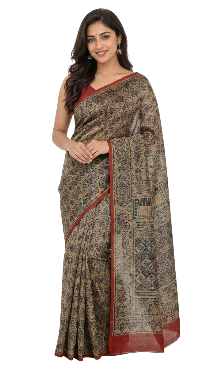 Orelia Tribal Beige Saree