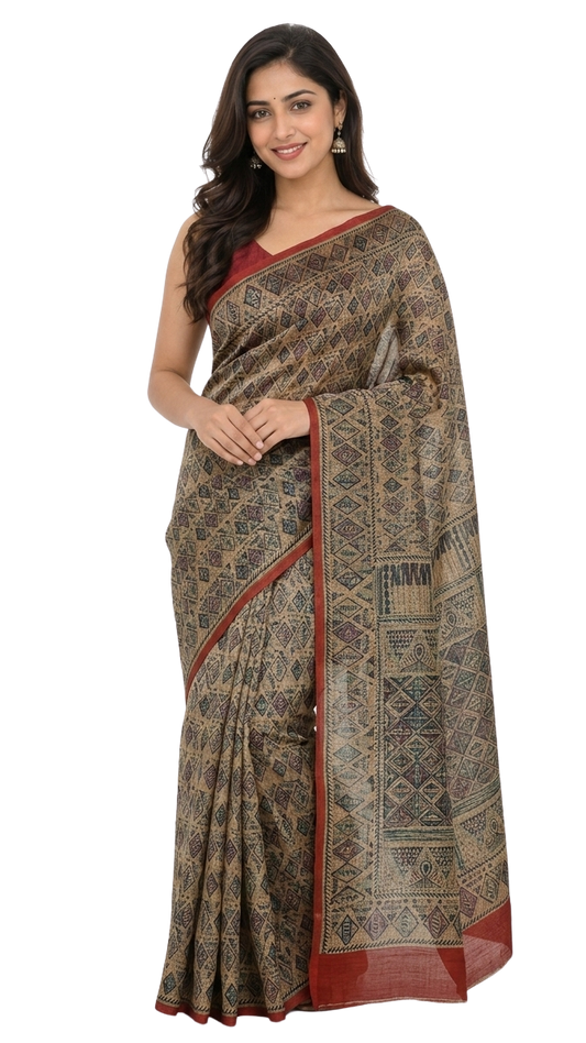 Orelia Tribal Beige Saree
