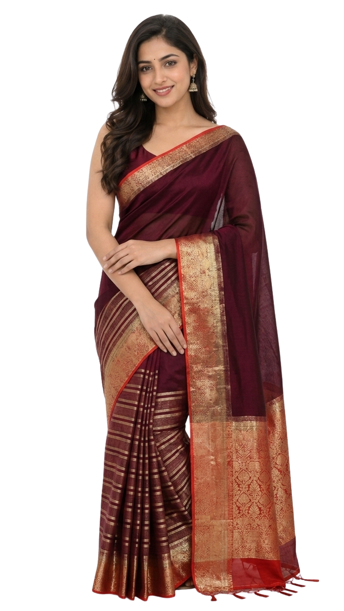 Orelia Royal Maroon Zari Saree