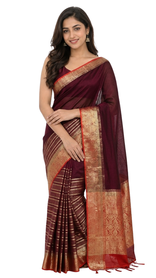 Orelia Royal Maroon Zari Saree