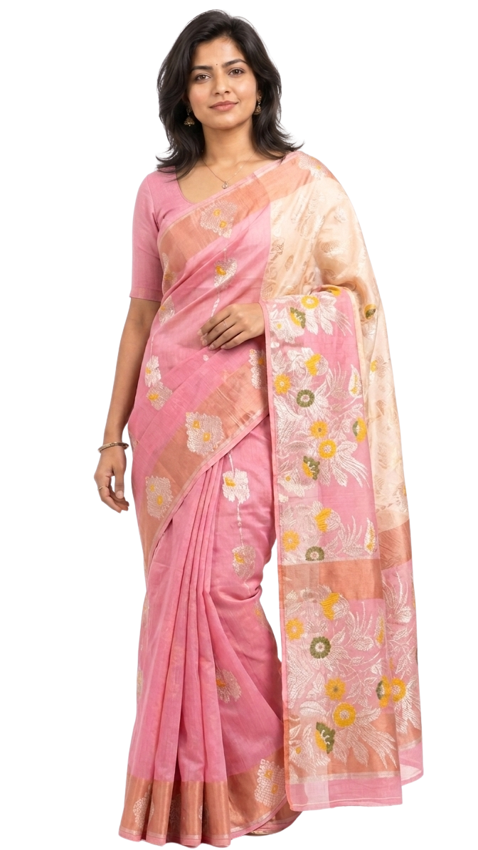 Orelia Blush Cotton blend Saree