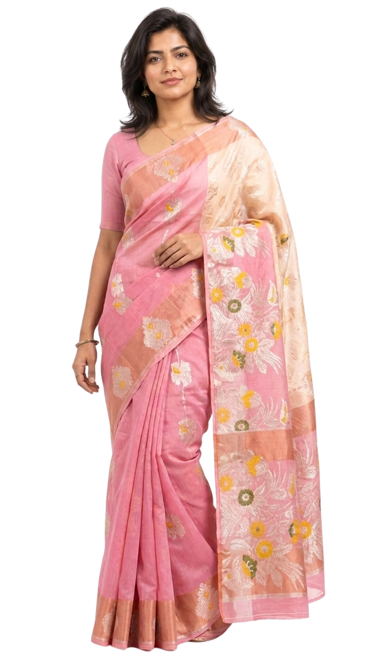 Orelia Blush Cotton blend Saree