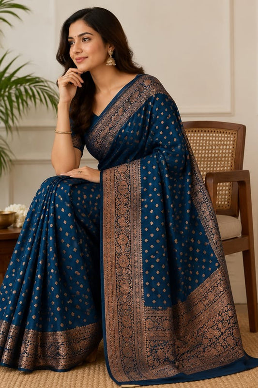 Orelia Royal Blue Silk Blend Saree