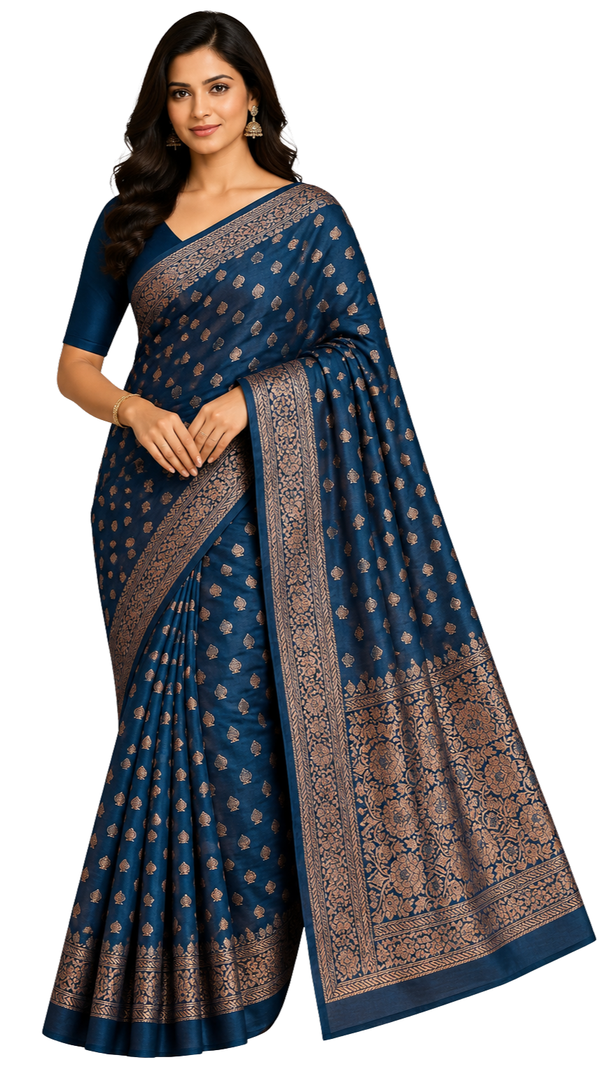 Orelia Royal Blue Silk Blend Saree