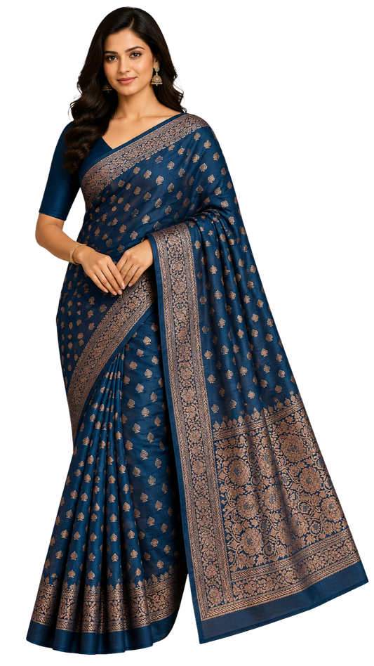 Orelia Royal Blue Silk Blend Saree