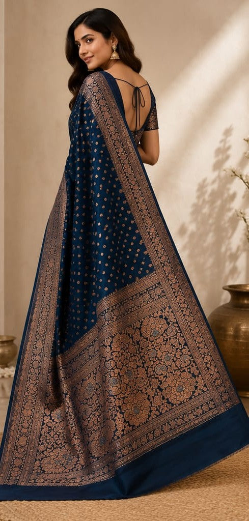 Orelia Royal Blue Silk Blend Saree