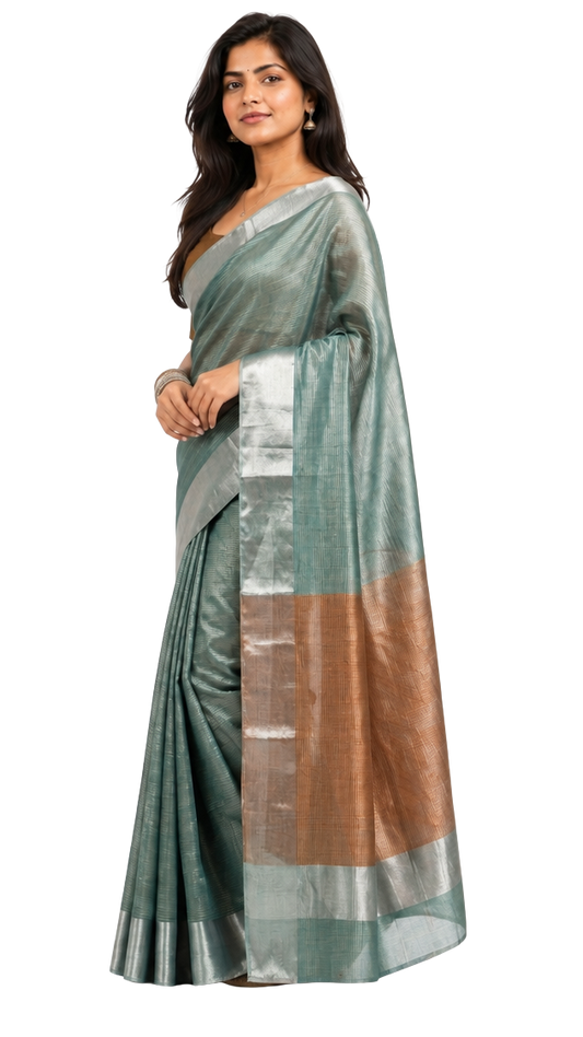 Orelia Sage Silver Elegance Saree
