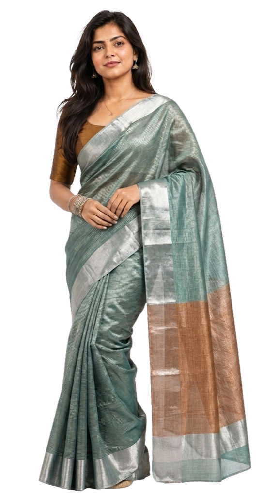 Orelia Sage Silver Elegance Saree
