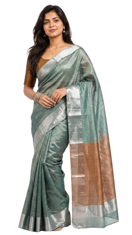 Orelia Sage Silver Elegance Saree