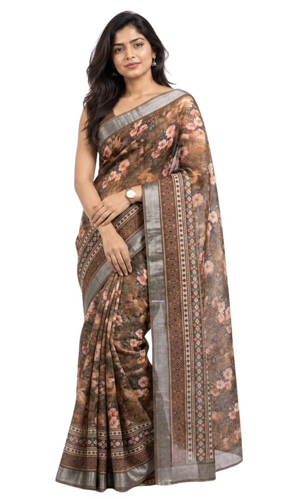 Orelia Mocha Blossom Saree