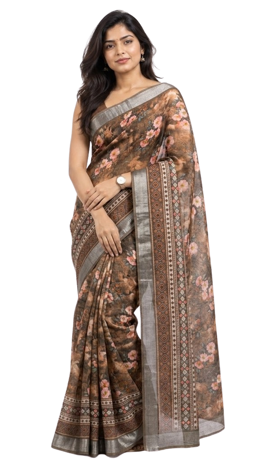 Orelia Mocha Blossom Saree