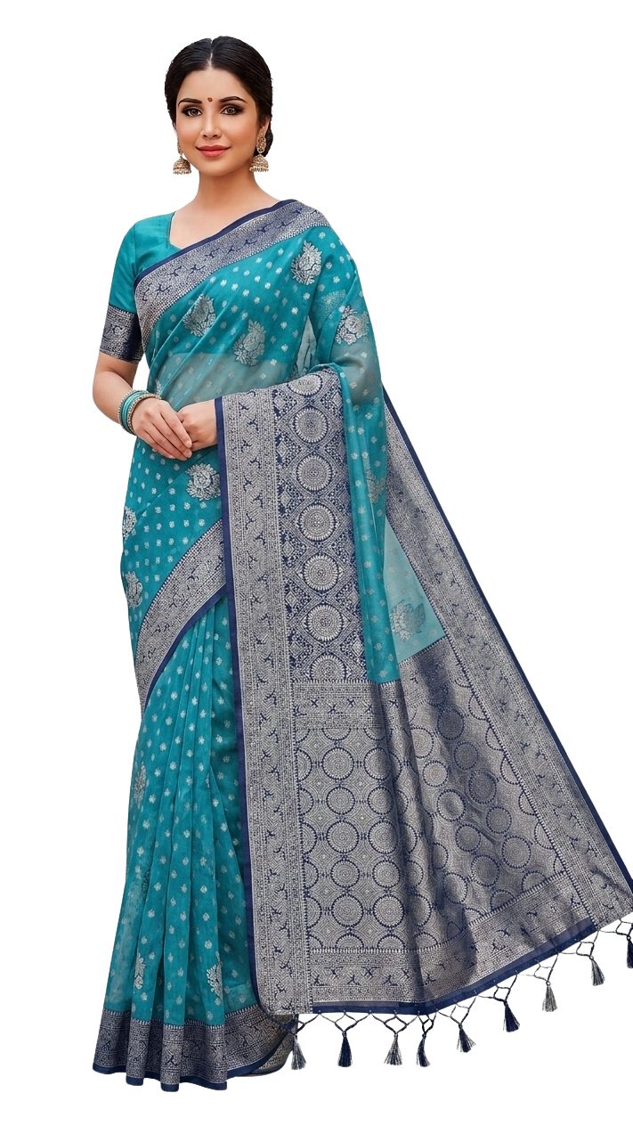 Orelia Azure Royale Silver Saree