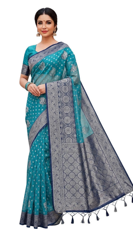 Orelia Azure Royale Silver Saree