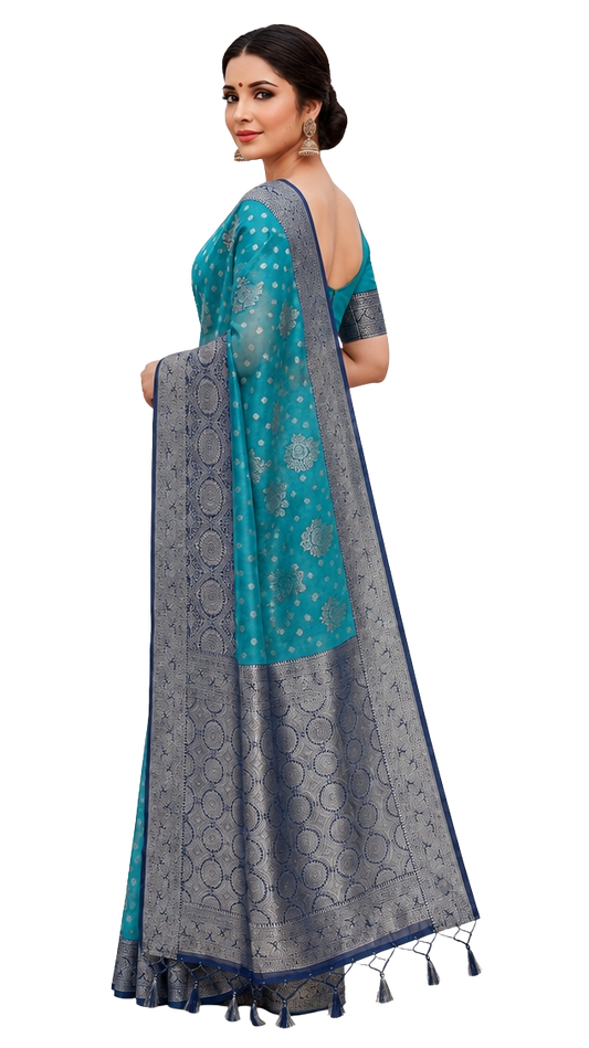 Orelia Azure Royale Silver Saree