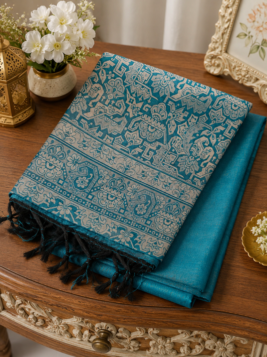 Orelia Turquoise Weave Saree