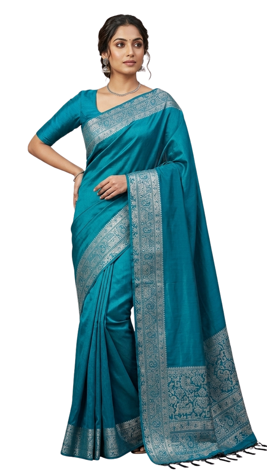Orelia Turquoise Weave Saree
