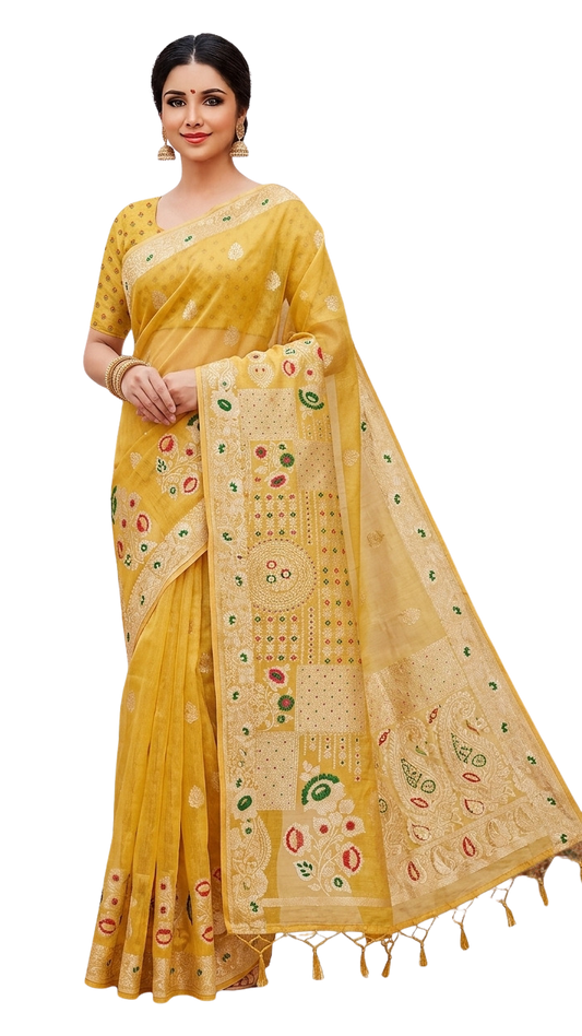 Orelia Golden Kesar Heritage Saree