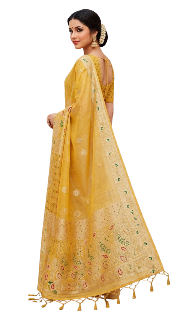 Orelia Golden Kesar Heritage Saree