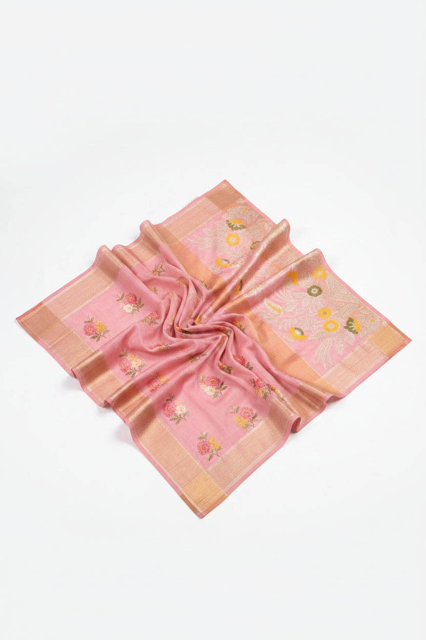 Orelia Blush Bloom Floral Saree – Flat Lay
