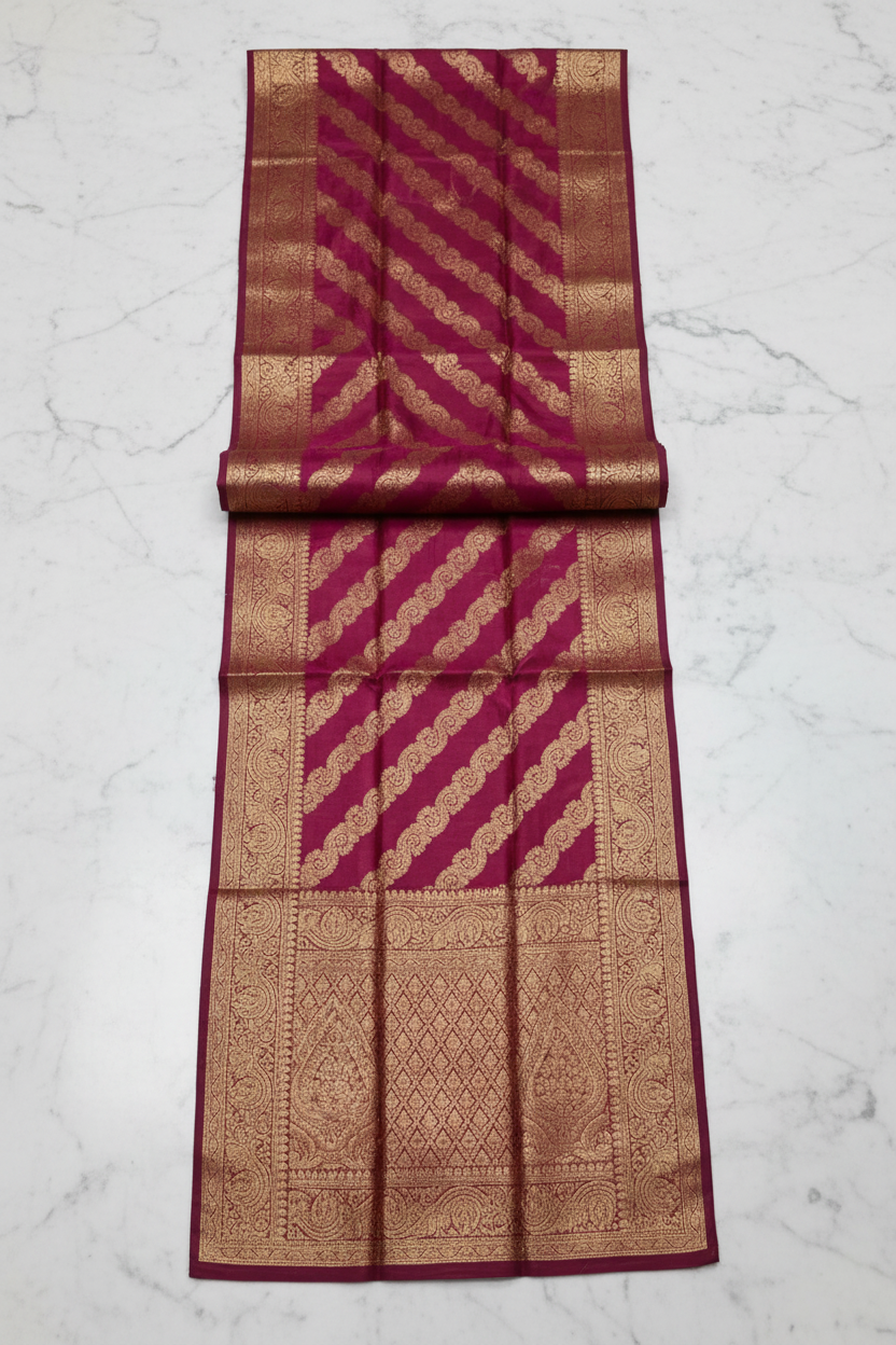 Orelia Shahi Magenta Zari Saree – Flat Lay