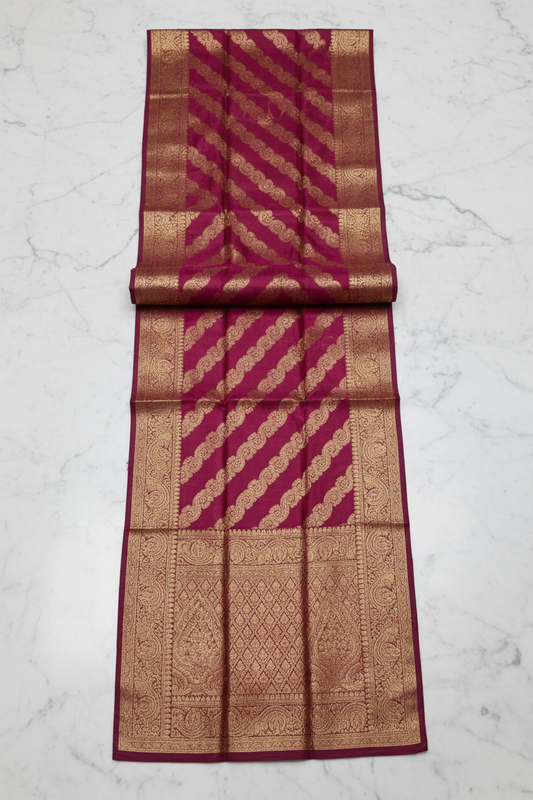 Orelia Shahi Magenta Zari Saree – Flat Lay