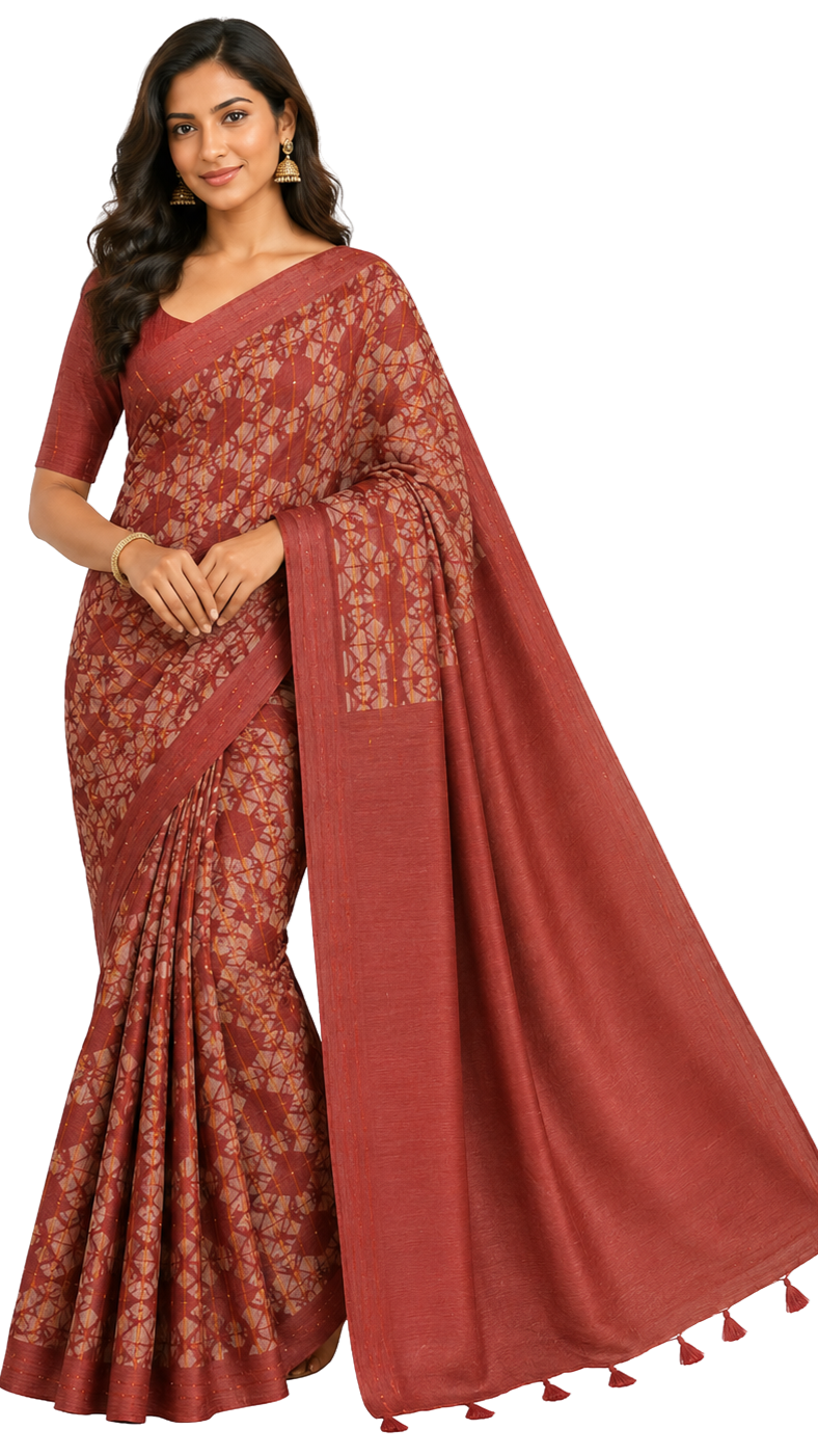 Orelia Rust Weave Printed Saree