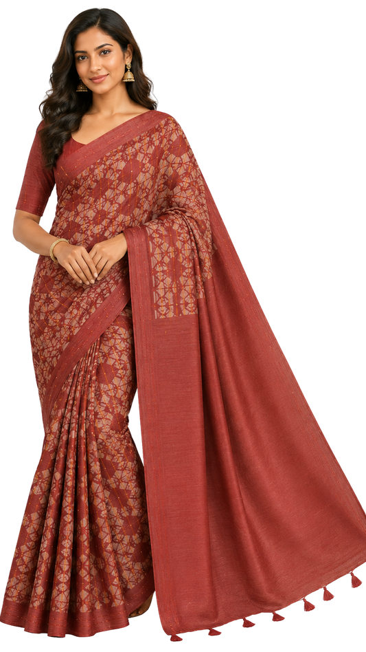 Orelia Rust Weave Printed Saree
